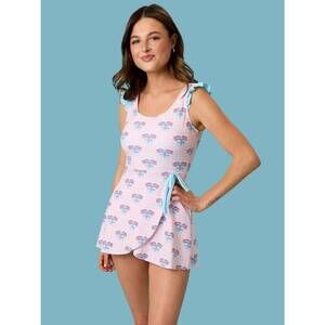NEW RUFFLEBUTTS women’s patriotic wrap skirt swimsuit in pink